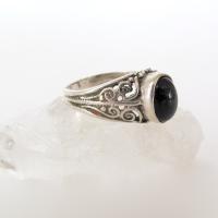 Dainty Sterling Silver Filigree Ring with Black Onyx Gemstone - Small Size Rings for Women