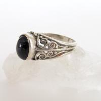 Dainty Sterling Silver Filigree Ring with Black Onyx Gemstone - Small Size Rings for Women