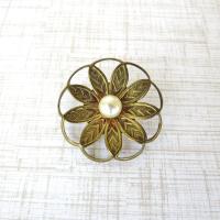 Vintage Brass Flower Scarf Pin Brooch with White Pearl - Vintage Floral Botanical Nature Jewelry