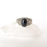 Dainty Sterling Silver Filigree Ring with Black Onyx Gemstone - Small Size Rings for Women