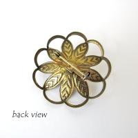 Vintage Brass Flower Scarf Pin Brooch with White Pearl - Vintage Floral Botanical Nature Jewelry