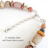 Carved Multi Stone Beaded Necklace with Beige Orange Brown Agate & Jasper Stones  