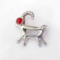 Red Coral Sterling Silver Antelope Pin - Cute Whimsical Animal Lover Jewelry Gifts