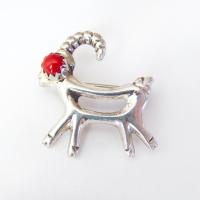 Red Coral Sterling Silver Antelope Pin - Cute Whimsical Animal Lover Jewelry Gifts