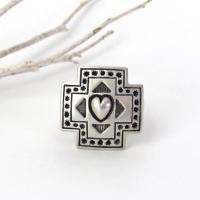 Sterling Silver Heart & Cross Ring - Southwest Style Jewelry - Spiritual Religious Christian Gifts for Her