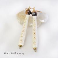 Long African Carved Bone Earrings with Faceted Brown Tiger's Eye Gemstones