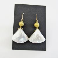 Mother of Pearl Dangle Earrings with Gold Brass Beads - June Birthstone Jewelry