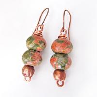 Unakite Stone Earrings with Copper Beads - Handmade Earthy Natural Stone Jewelry