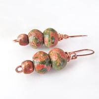 Unakite Stone Earrings with Copper Beads - Handmade Earthy Natural Stone Jewelry