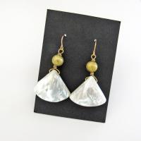 Mother of Pearl Dangle Earrings with Gold Brass Beads - June Birthstone Jewelry