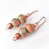 Unakite Stone Earrings with Copper Beads - Handmade Earthy Natural Stone Jewelry