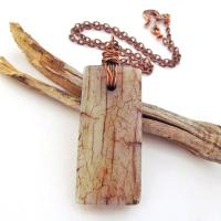 Natural Earthy Rustic Brown Agate Stone Necklace Wire Wrapped in Copper - Unisex Jewelry for Men / Women
