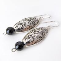 Bohemian Moroccan Silver Dangle Earrings with Black Onyx Gemstones