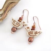 Bird Earrings with Jasper Stones & Copper Beads - Cute Whimsical Jewelry Gifts for Birdwatchers & Bird Lovers