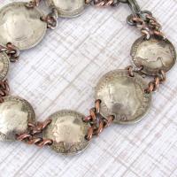 Vintage British Silver Coin Bracelet With Three-Pence and Sixpence Coins Dated 1896 to 1939 - Jewelry Gifts for Coin Collecto