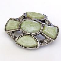 Vintage Silver Tone Pin Brooch with Faux Green Stones - Art Deco Style Costume Jewelry - Sweater / Scarf Pin