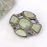 Vintage Silver Tone Pin Brooch with Faux Green Stones - Art Deco Style Costume Jewelry - Sweater / Scarf Pin