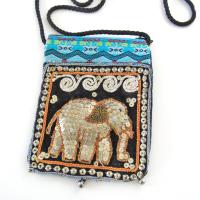 Elephant Sequin Embroidered Cross Body Bag - Ethnic Boho Vintage Fashion Handbag