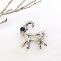 Sterling Silver Antelope Reindeer Pin with Blue Lapis Stone - Cute Whimsical Animal Lover Jewelry Gifts