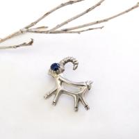 Sterling Silver Antelope Reindeer Pin with Blue Lapis Stone - Cute Whimsical Animal Lover Jewelry Gifts