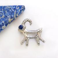 Sterling Silver Antelope Reindeer Pin with Blue Lapis Stone - Cute Whimsical Animal Lover Jewelry Gifts