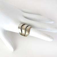 Oxidized Sterling Silver Ring with Triple Wavy Bands - Vintage Modernist Jewelry