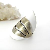 Oxidized Sterling Silver Ring with Triple Wavy Bands - Vintage Modernist Jewelry