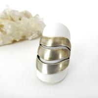 Oxidized Sterling Silver Ring with Triple Wavy Bands - Vintage Modernist Jewelry