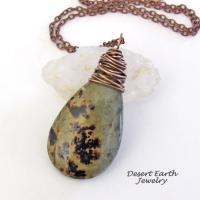 Paintbrush Jasper Pendant Necklace Wire Wrapped in Copper - Rustic Earthy Natural Jasper Stone Jewelry