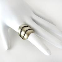 Oxidized Sterling Silver Ring with Triple Wavy Bands - Vintage Modernist Jewelry