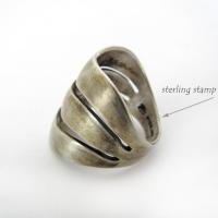 Oxidized Sterling Silver Ring with Triple Wavy Bands - Vintage Modernist Jewelry
