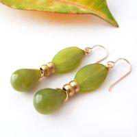 Green Olive Jade Drop Earrings - Modern Gemstone Jewelry