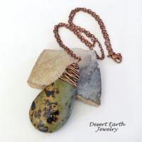 Paintbrush Jasper Pendant Necklace Wire Wrapped in Copper - Rustic Earthy Natural Jasper Stone Jewelry