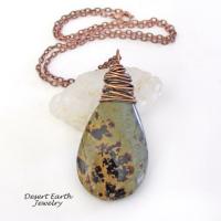 Paintbrush Jasper Pendant Necklace Wire Wrapped in Copper - Rustic Earthy Natural Jasper Stone Jewelry