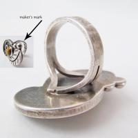 Big Bold Sterling Silver Ring with Brown Tiger;s Eye Stone & Leaf Accents - Unique Avant Garde Vintage Jewelry