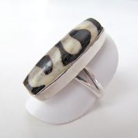 Sterling Silver Ring with African Batik Bone - Unique Ethnic Tribal Vintage Jewelry