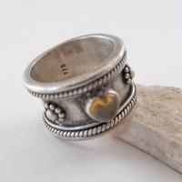 Sterling Silver Band Ring with Heart Shaped Smoky Quartz Gemstone - Unique Vintage Rings for Women 