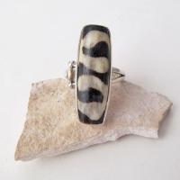 Sterling Silver Ring with African Batik Bone - Unique Ethnic Tribal Vintage Jewelry