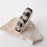 Sterling Silver Ring with African Batik Bone - Unique Ethnic Tribal Vintage Jewelry