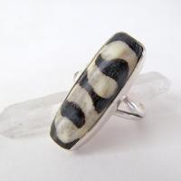 Sterling Silver Ring with African Batik Bone - Unique Ethnic Tribal Vintage Jewelry