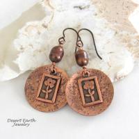 Copper Earrings with Flower Charms & Bronze Freshwater Pearls - Botanical Floral Nature Lover Jewelry Gift