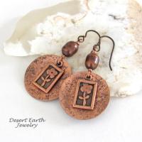 Copper Earrings with Flower Charms & Bronze Freshwater Pearls - Botanical Floral Nature Lover Jewelry Gift