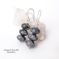 Larvikite Gemstone Dangle Earrings on Sterling Silver Ear Wires - Black Labradorite Norwegian Moonstone Jewelry 