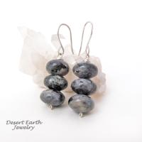 Larvikite Gemstone Dangle Earrings on Sterling Silver Ear Wires - Black Labradorite Norwegian Moonstone Jewelry 