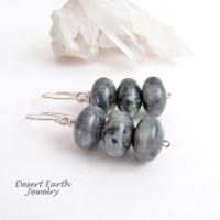 Larvikite Gemstone Dangle Earrings on Sterling Silver Ear Wires - Black Labradorite Norwegian Moonstone Jewelry 