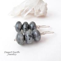 Larvikite Gemstone Dangle Earrings on Sterling Silver Ear Wires - Black Labradorite Norwegian Moonstone Jewelry 