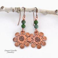 Copper Flower Earrings with Turquoise - Earthy Nature Inspired Handmade Jewelry 