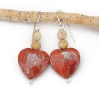 Brecciated Red Jasper Heart Earrings with Picture Jasper Gemstones