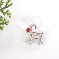 Small Sterling Silver Antelope Reindeer Pin with Red Coral - Christmas Holiday Jewelry Gift for Animal Lovers