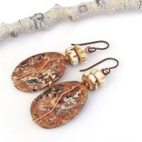 Rusty Brown Agate Earrings Wrapped in Copper Wire - Earthy Natural Stone Jewelry